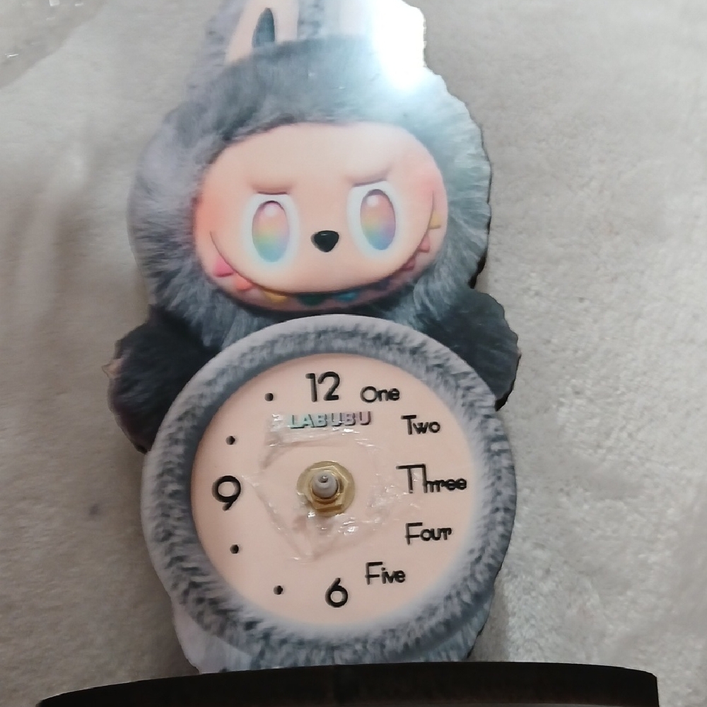 Labubu Grey Plush Wall Clock - Cute Grey Character Design